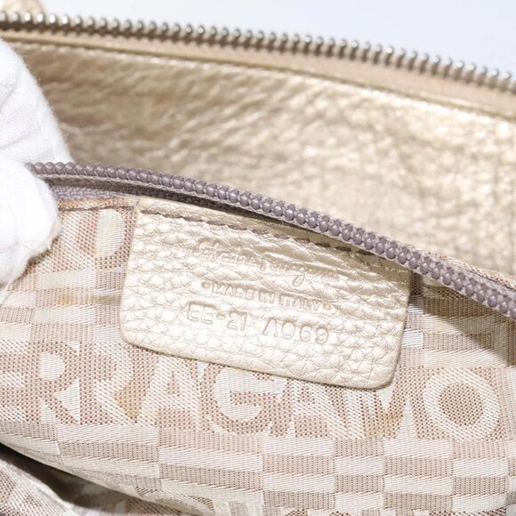 Salvatore Ferragamo Gancini Hand Bag Leather Gold Auth am7952 - Picture 10 of 16